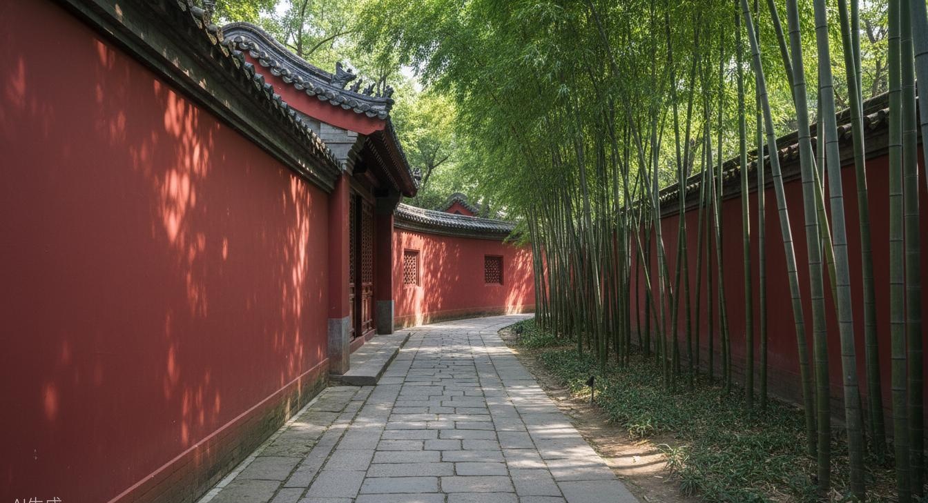 Wuhou Shrine Red Wall — vermilion walls lined with bamboo reaching for the sky