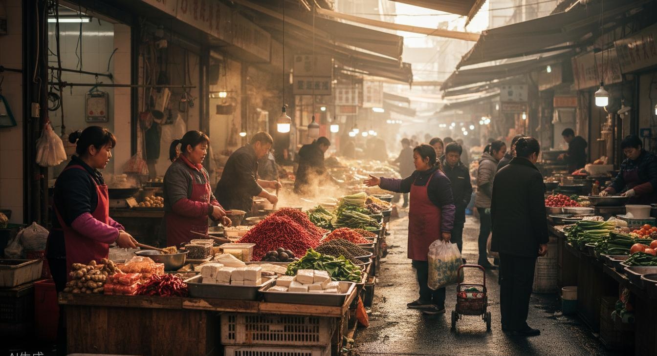Local Market — select fresh ingredients for your Sichuan cooking class
