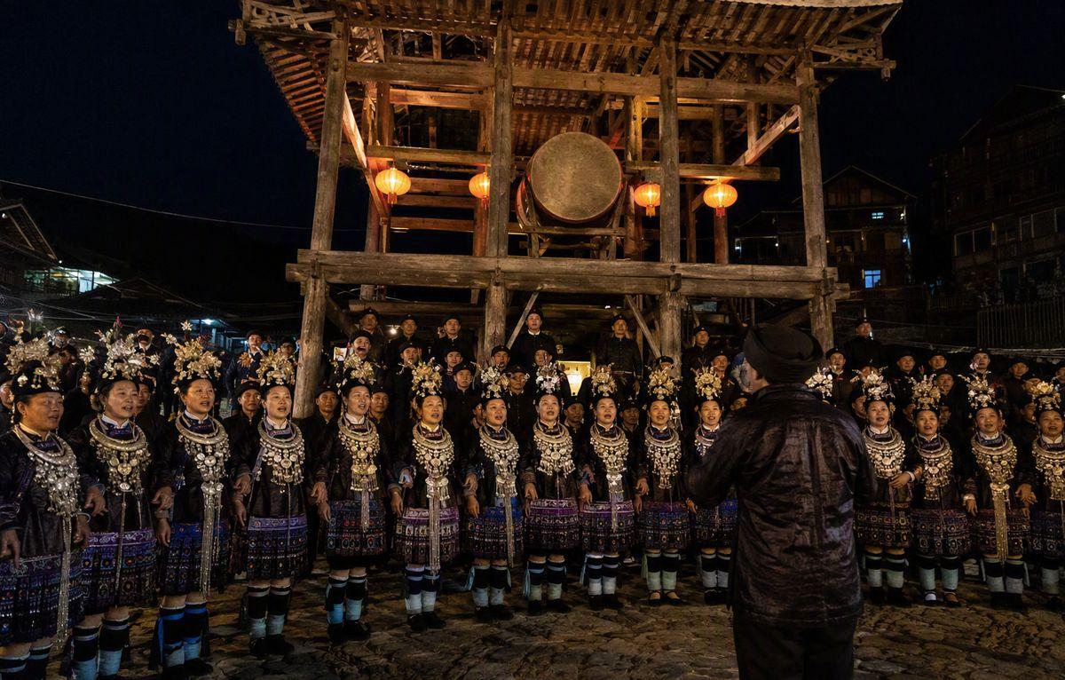The Dong Grand Song beneath the tower